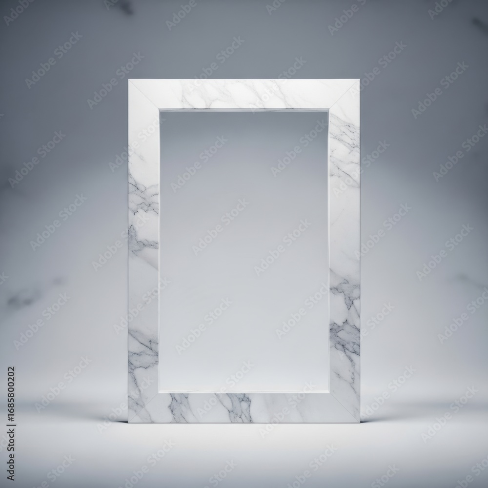 Poster elegant marble photo frame with a rectangular opening for displaying memories isolated on white back