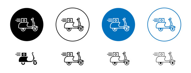 Express delivery icons set in black and blue colors on white background