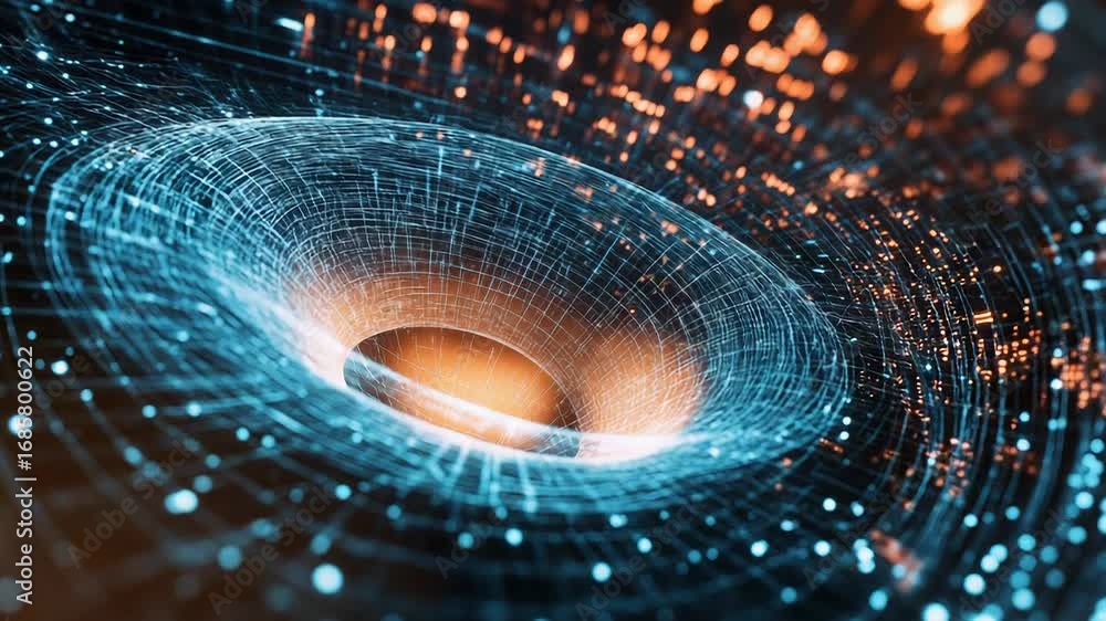 Poster wormhole tunnel creating data flow through spacetime