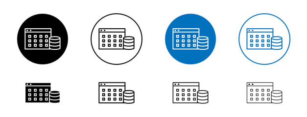 Data table icons set in black and blue colors on white background