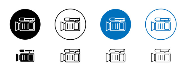 Video camera icons set in black and blue colors on white background