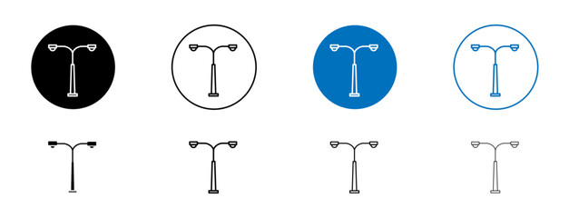 Street light icons set in black and blue colors on white background