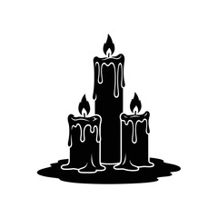 Vector art of three black candles with melted wax, creating a spooky and mysterious atmosphere