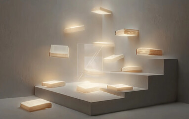 Floating books with glowing pages and magical levitation effect isolated on white background PNG