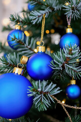 Blue Christmas Ornaments on a Tree