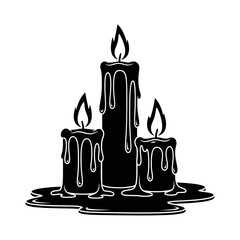 Vector art of three burning candles with dripping wax, creating a spooky and atmospheric scene