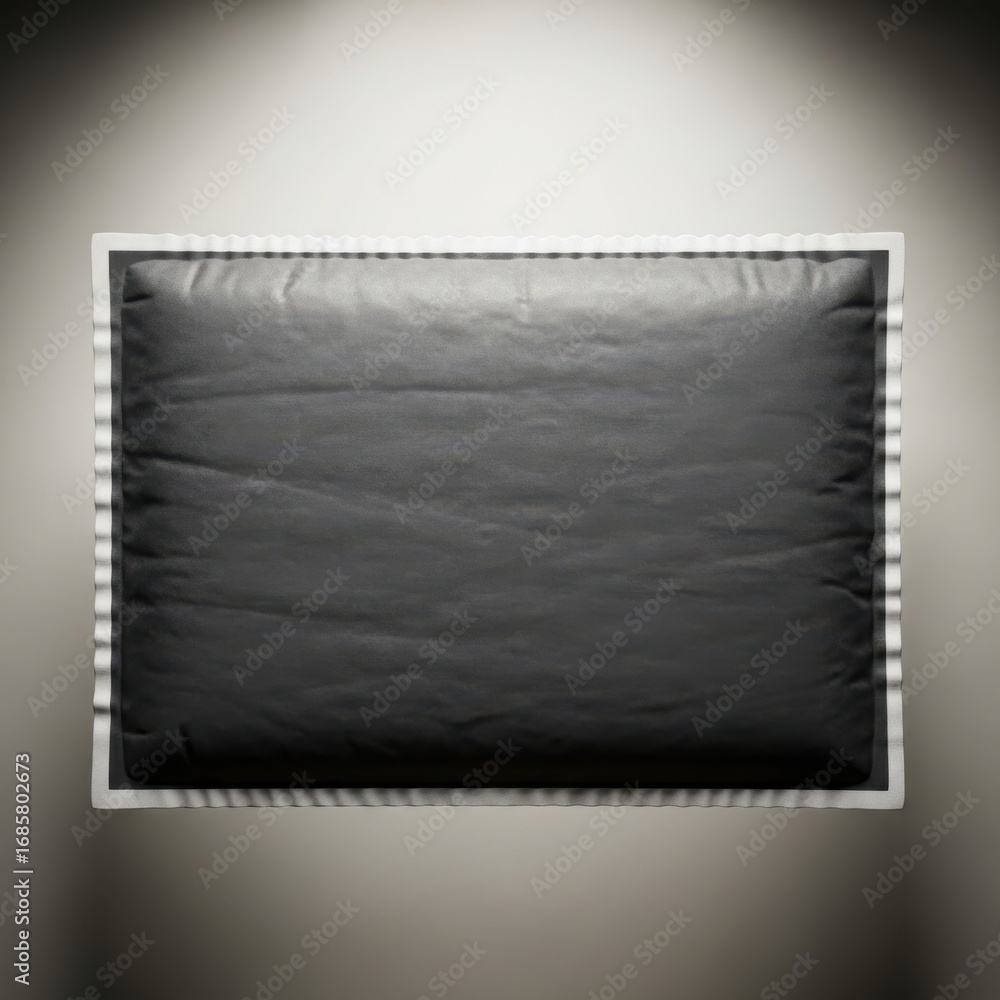 Poster A textured black rectangular object with a silver border and ribbed edges isolated on white background