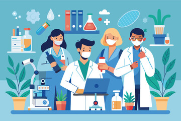 Scientists collaborate in a laboratory setting as they conduct research on new discoveries