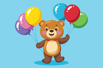 Fototapeta premium Cute bear character holding colorful balloons in a cheerful setting