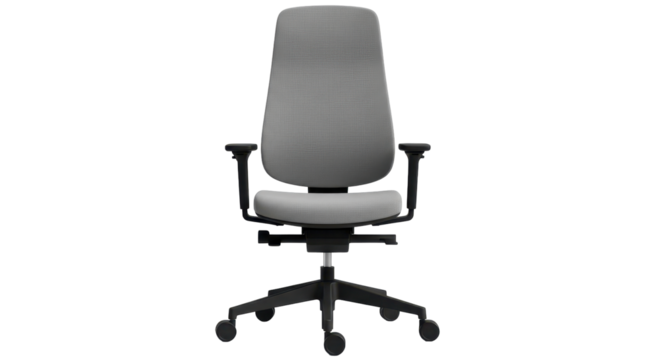 Isolated ergonomic office chair for work, light gray fabric upholstery, good posture