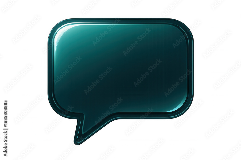 Poster glossy teal speech bubble floating over transparent backdrop, offering clean space for messaging and