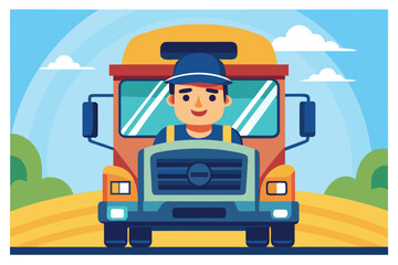 Driver operates a large truck on a sunny day in the countryside