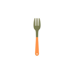 Olive and Orange Plastic Fork:  Cutlery Icon, Kitchen Utensil, Tableware Graphic