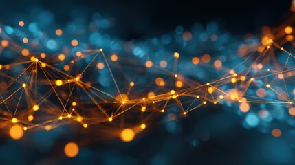 Digital network connections illuminated by glowing nodes and vibrant blue tones in an abstract setting