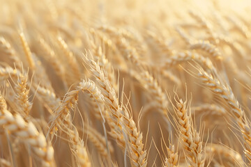 Fototapeta premium Golden Wheat Field: Flourishing Harvest Scene with Vibrant Landscape and Lush Stalks in Rural Prairie