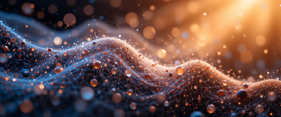 Futuristic digital abstract design featuring vibrant glowing lines, intricate network patterns, modern cyber visuals, and innovative technology elements