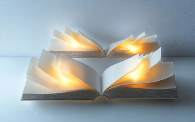 Mystical hovering books with illuminated enchanted pages isolated on white background PNG