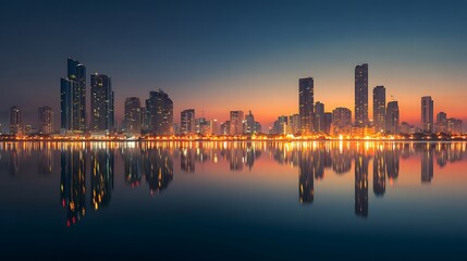 Obraz premium Modern Metropolis at Night with Radiant Lights Reflecting on Streets