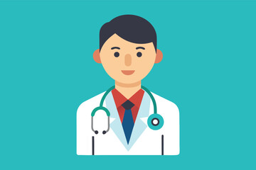 Fototapeta premium Healthcare professional in a white coat with a stethoscope on a turquoise background