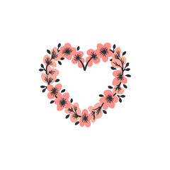 Obraz premium Floral Heart Wreath: Pink Flower Design for Valentine's Day, Wedding, and Romance