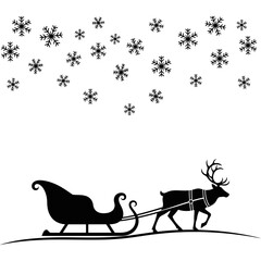 Vector art of silhouette of santas sleigh with reindeer flying in the snow christmas and new years eve design