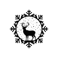 Vector art of silhouette of a deer inside a snowflake a festive winter design for christmas and new years eve