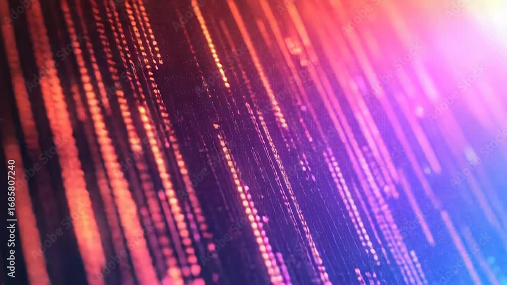 Poster binary code streaming down in digital rain with pink and orange highlights