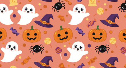 Cute Halloween Ghosts and Pumpkins