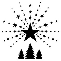 Vector art of christmas trees with stars for winter holidays and new year celebration with festive decoration