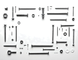 Fototapeta premium Flat Lay of Fasteners on White Background