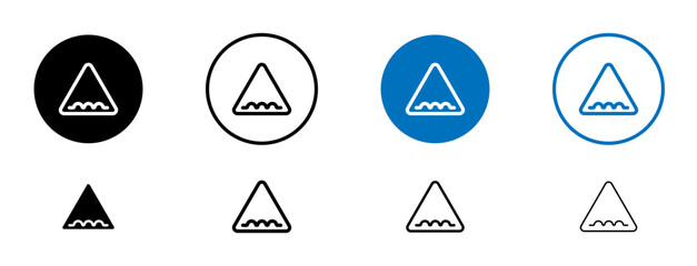 rough road icons set in black and blue colors on white background