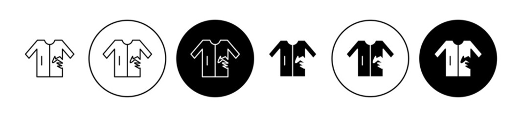 Textile waste icons set in black and blue colors on white background