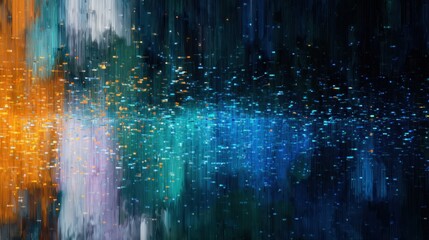 Vibrant digital abstract artwork representing energy and movement in blue and orange tones