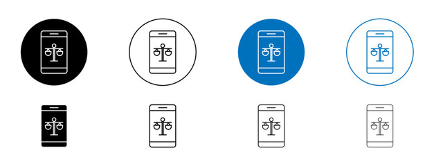 Online court icons set in black and blue colors on white background