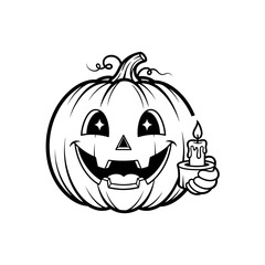 Obraz premium Vector art of halloween pumpkin holding a candle vector illustration of pumpkin with candle for halloween