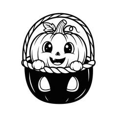 Vector art of adorable pumpkin in a basket, ideal for halloween cards and seasonal promotions