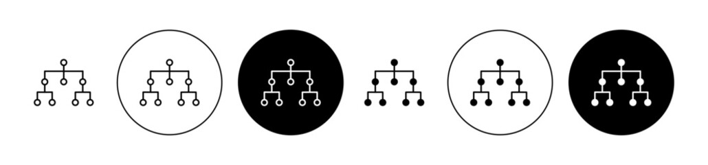 Hierarchical structure icons set in black and blue colors on white background