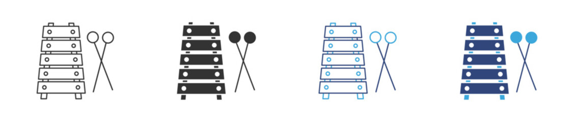 Xylophone icon set in outline and flat style , vector illustration. 