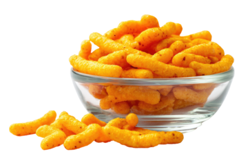Crispy orange snacks in a clear bowl