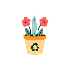 Eco-Friendly Plant in Recycled Pot: Sustainable Gardening Illustration