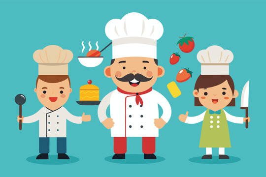 Chefs preparing delicious dishes with fresh ingredients in a cheerful kitchen setting