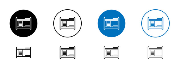 Bunk bed icons set in black and blue colors on white background