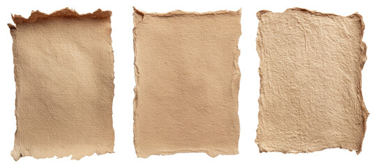 Fototapeta premium Three rectangular pieces of aged, textured beige paper