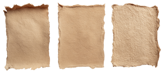 Three rectangular pieces of aged, textured beige paper