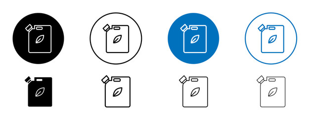 Biofuel canister icons set in black and blue colors on white background