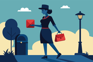 Postal worker delivers mail during a sunny day in a serene neighborhood