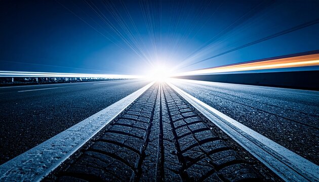 Fondo abstracto con marcas de neumáticos en perspectiva, combinadas con efectos de luz
