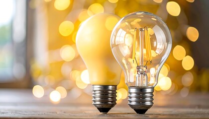 Two LED light bulbs on wooden surface