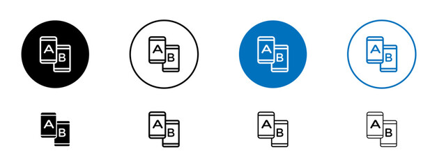 A/B Testing icons set in black and blue colors on white background
