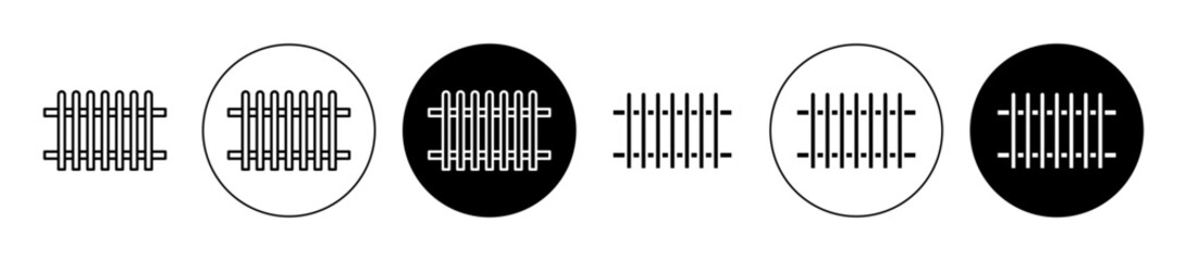 Plank fence icons set in black and blue colors on white background